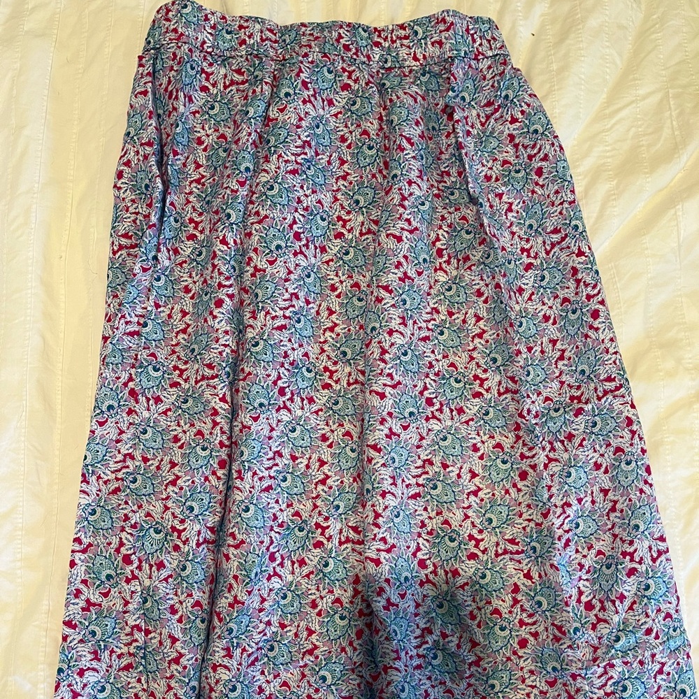 LOFT Pink and Blue Midi A-Line Skirt